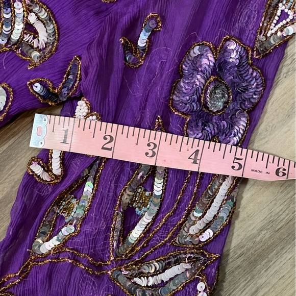 VTG 80s Beaded Top Purple Multicolor Intricate Design Blouse Sz 10 1980s Dynasty - Picture 15 of 16